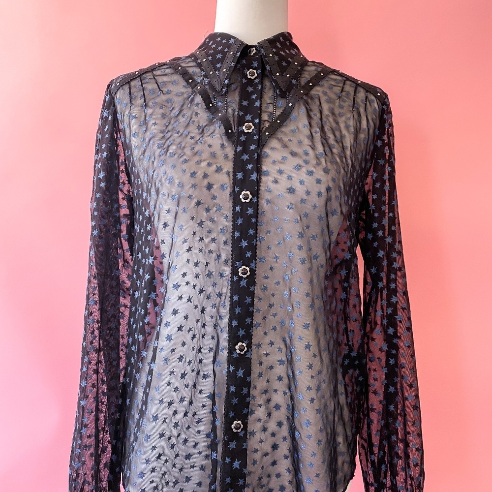 EUC! Coach Star Print Black Blouse - Size 8